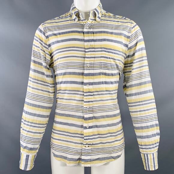 GITMAN BROS VINTAGE Size M White Grey Yellow Plaid One Pocket Long Sleeve Shirt - Picture 1 of 8